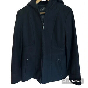 Fleet Street Women’s Wool Blend Hooded Zippered Black Coat Size Medium